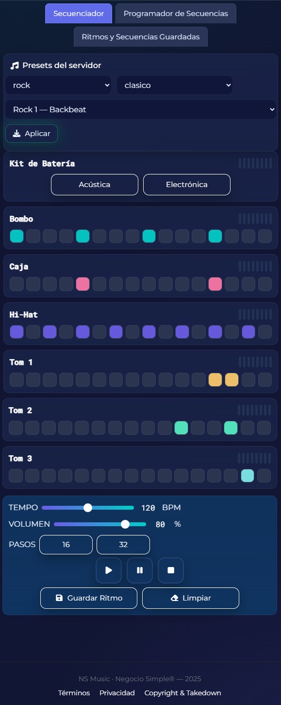 Vista del Drum Trainer Pro de NS Music